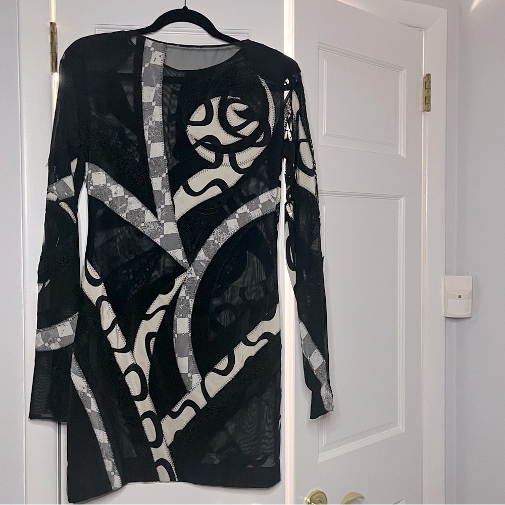 🔥Emilio Pucci 2009 Runway Look 19 Silk & Mesh Abstract Dress - Picture 9 of 12